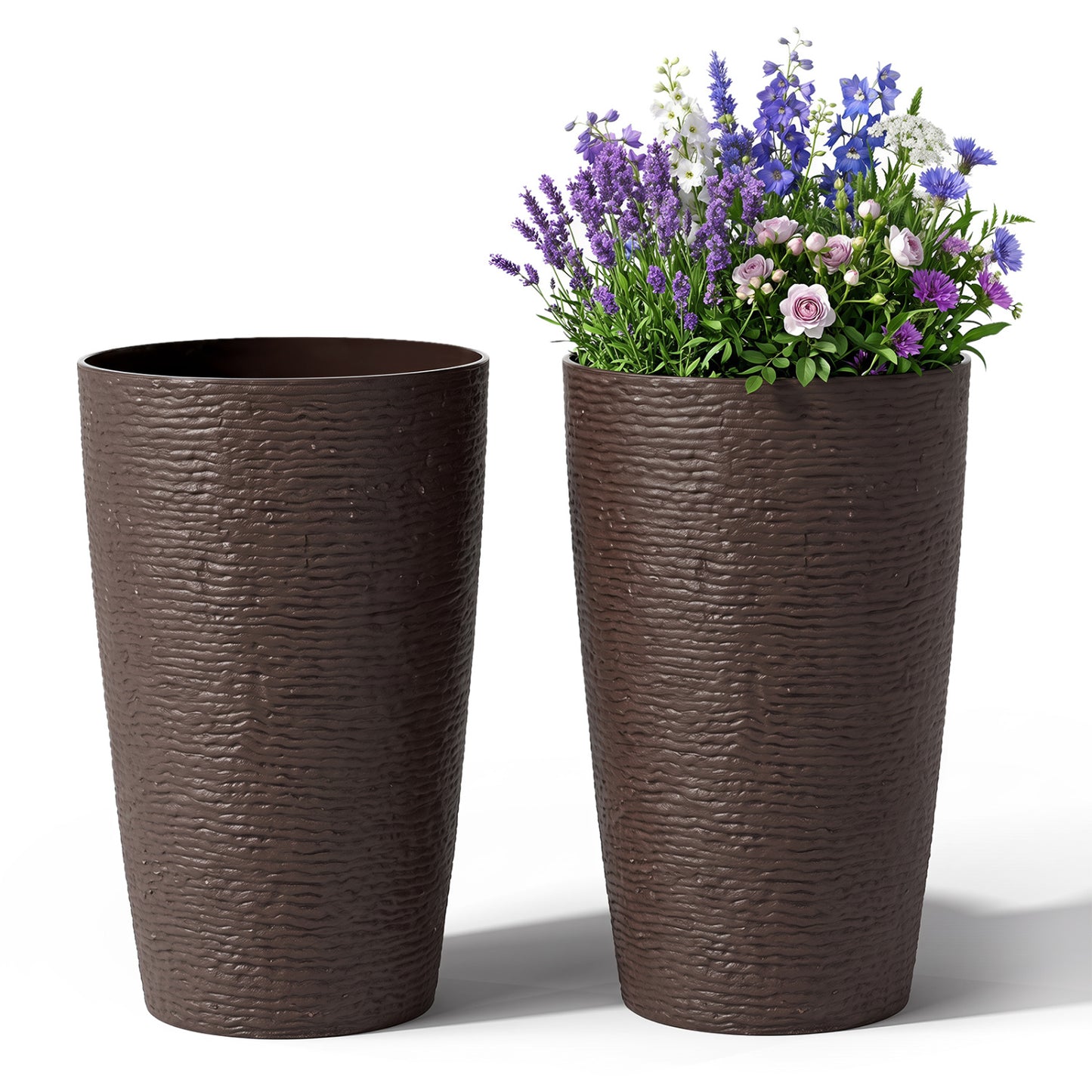21-Inch Round Plastic Planters, Set of 2, Brown Raised Garden Beds Brown at Gallery Canada
