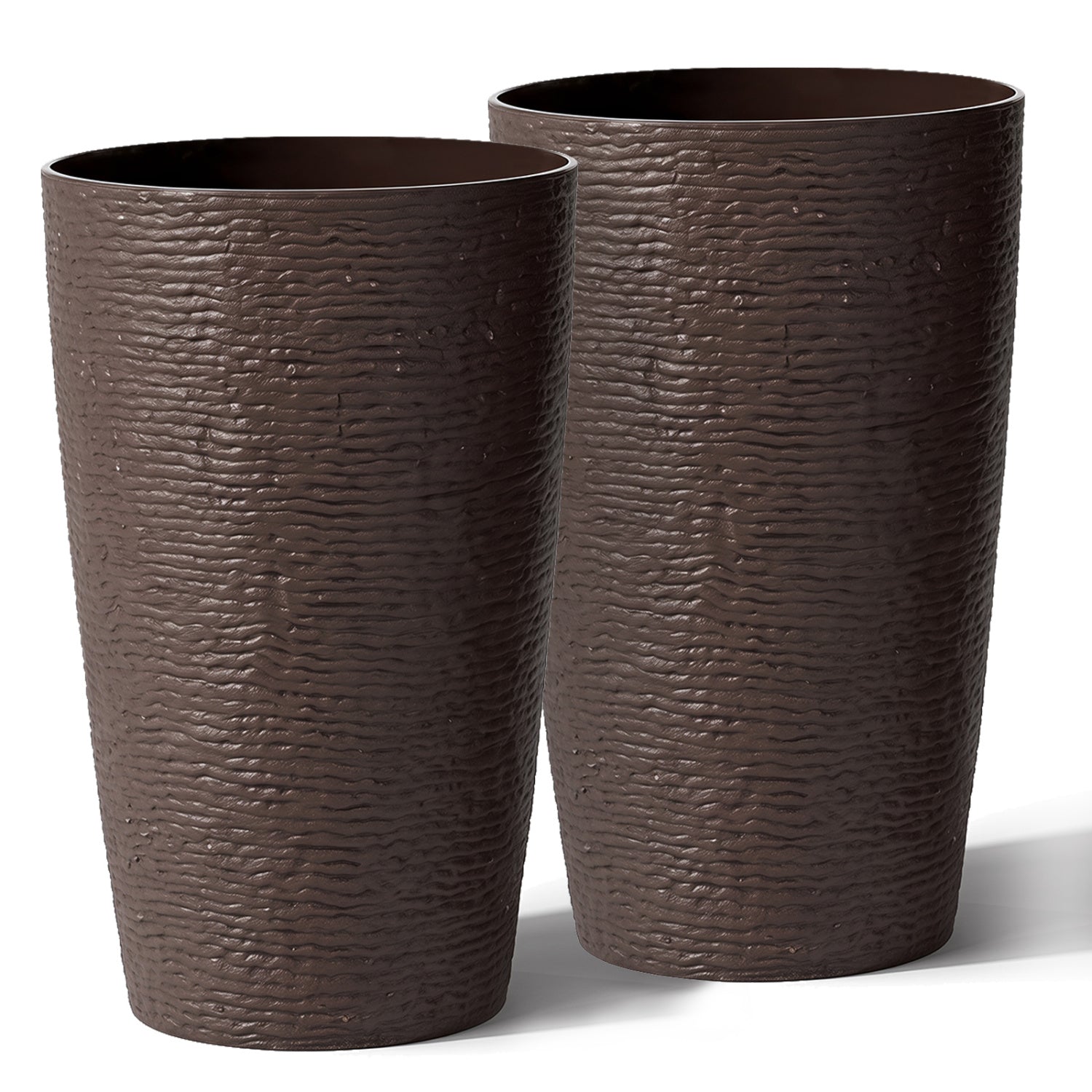 21-Inch Round Plastic Planters, Set of 2, Brown Raised Garden Beds at Gallery Canada