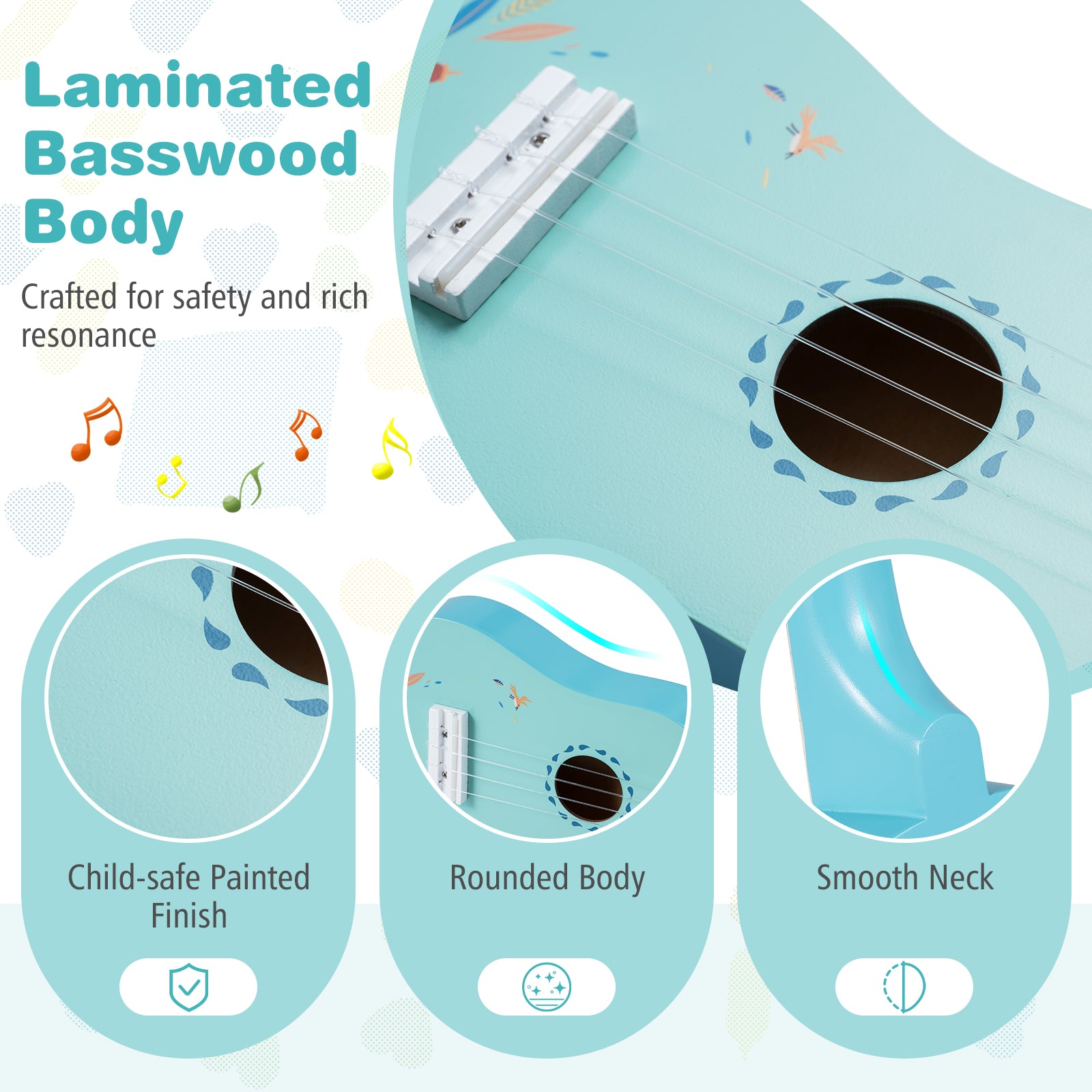 21 Inch Ukulele Guitar for Kids with Basswood Body for 3+ Years Old Guitar & Strings at Gallery Canada