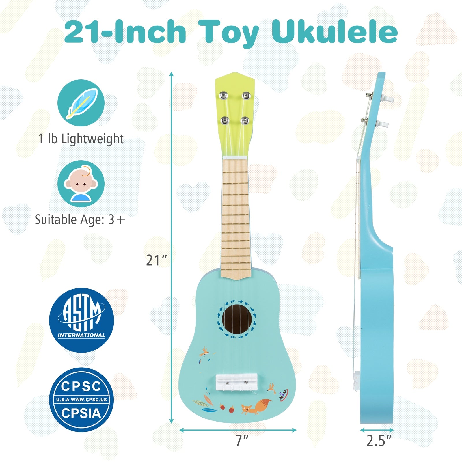 21 Inch Ukulele Guitar for Kids with Basswood Body for 3+ Years Old Guitar & Strings at Gallery Canada