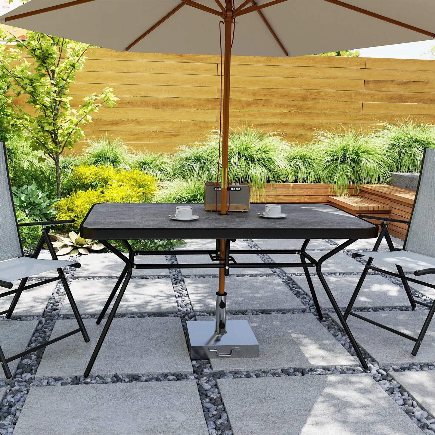 Rectangle Outdoor Dining Table for 6, 1.7" Umbrella Hole, 55" x 31.5" x 28" Patio Dinning Tables at Gallery Canada