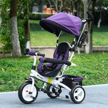 6 in 1 Toddler Tricycle Stroller, Basket, Canopy, 5-Point Harness, 12-60 Months, Purple Tricycles for Kids at Gallery Canada