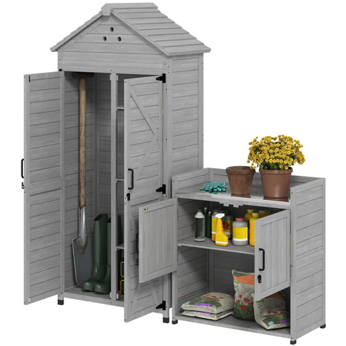 Outdoor Storage Cabinet, Wood Garden Shed with Shelves, 2-in-1