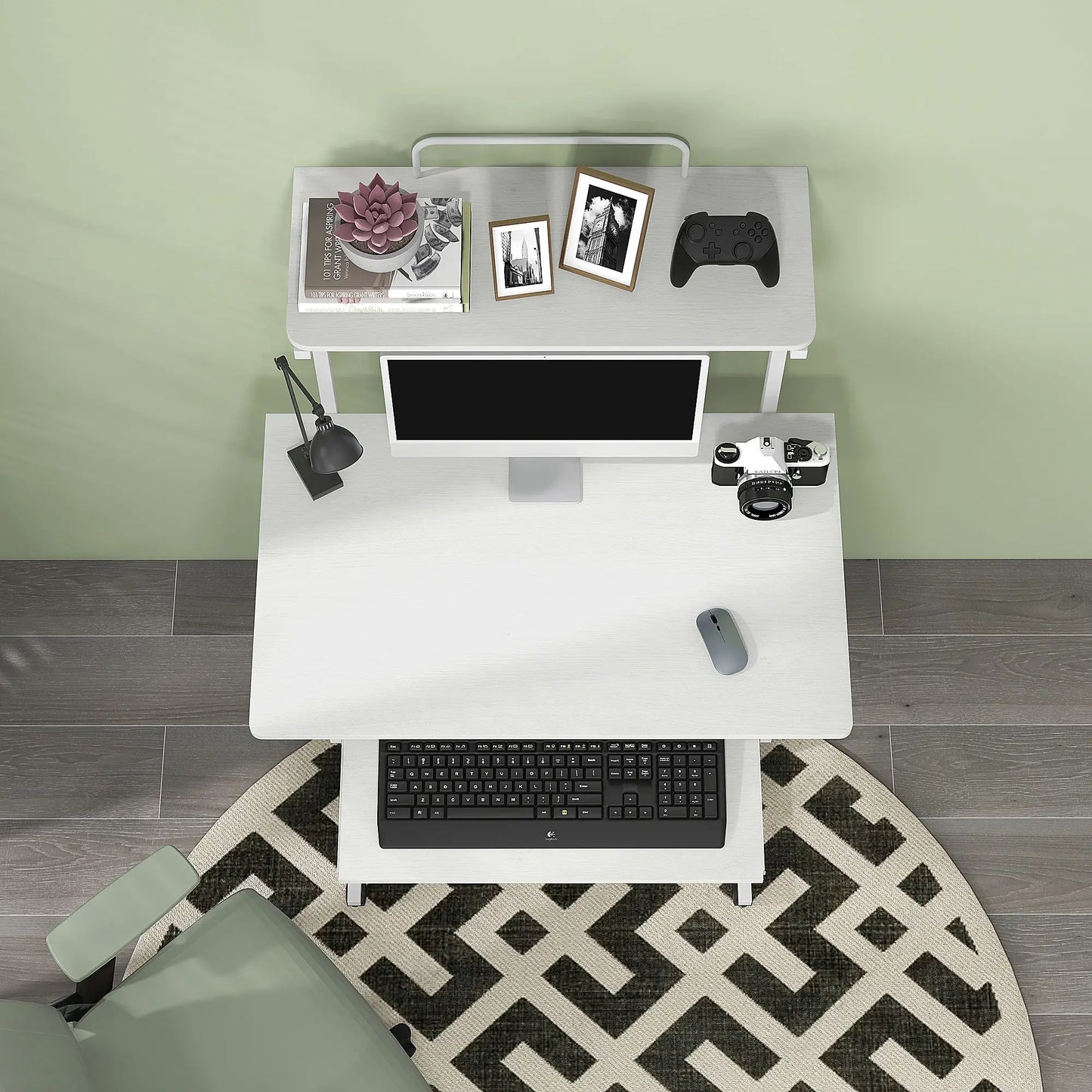 32" Mobile Computer Table, Rolling Study Desk with Keyboard Tray, White Computer Desks at Gallery Canada