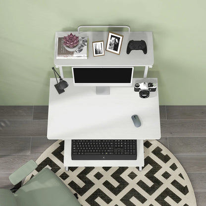 32" Mobile Computer Table, Rolling Study Desk with Keyboard Tray, White Computer Desks at Gallery Canada