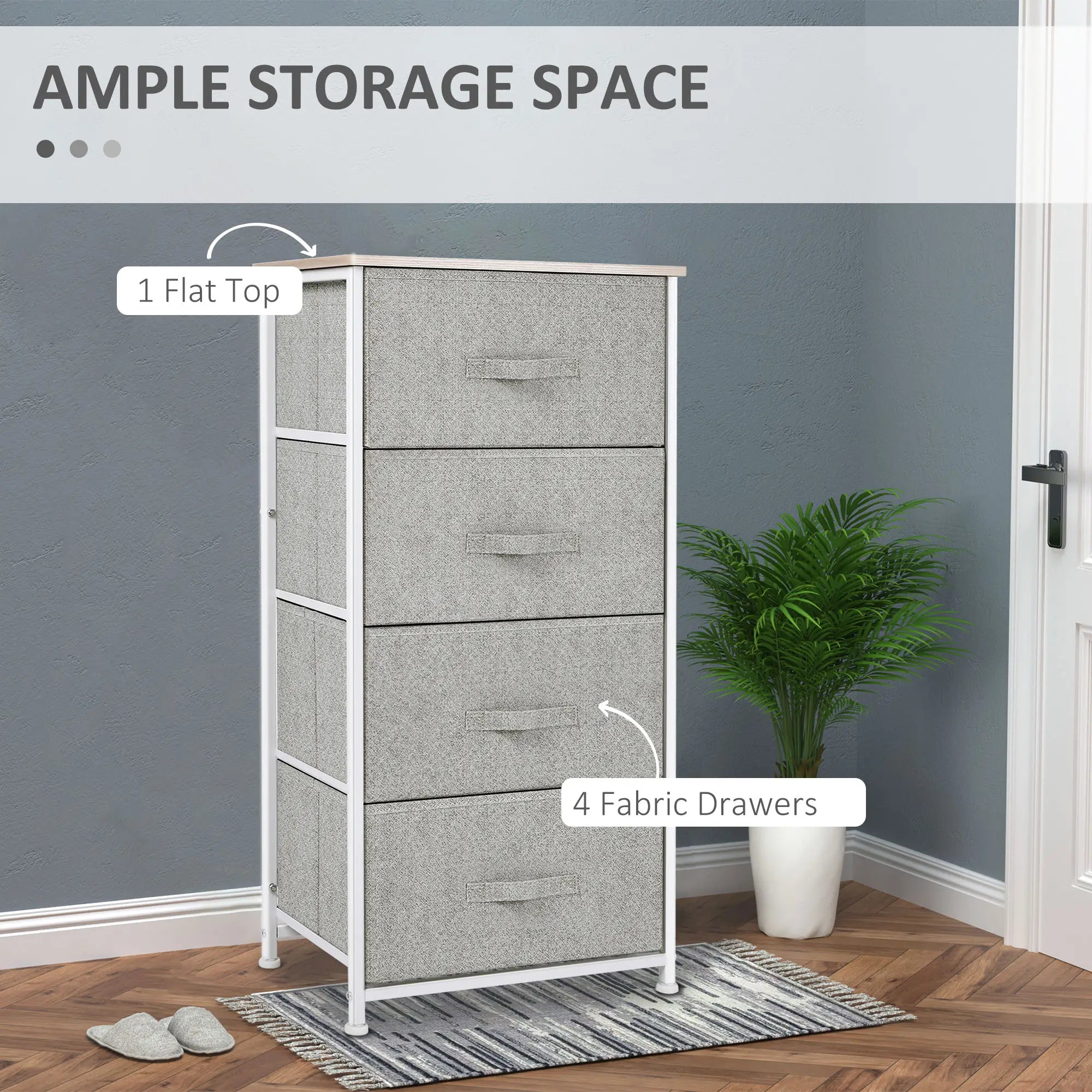 Linen Drawer Cabinet, 4 Removable Drawers, Adjustable Feet, White Storage Cabinets at Gallery Canada