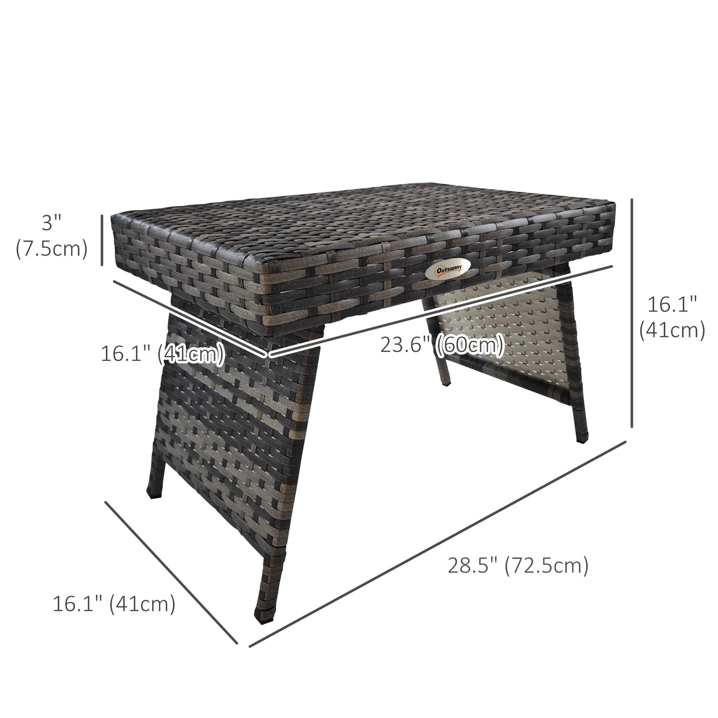 Outdoor Rattan Foldable End Table, Metal Frame, Mixed Grey, Grey Patio Side Tables at Gallery Canada