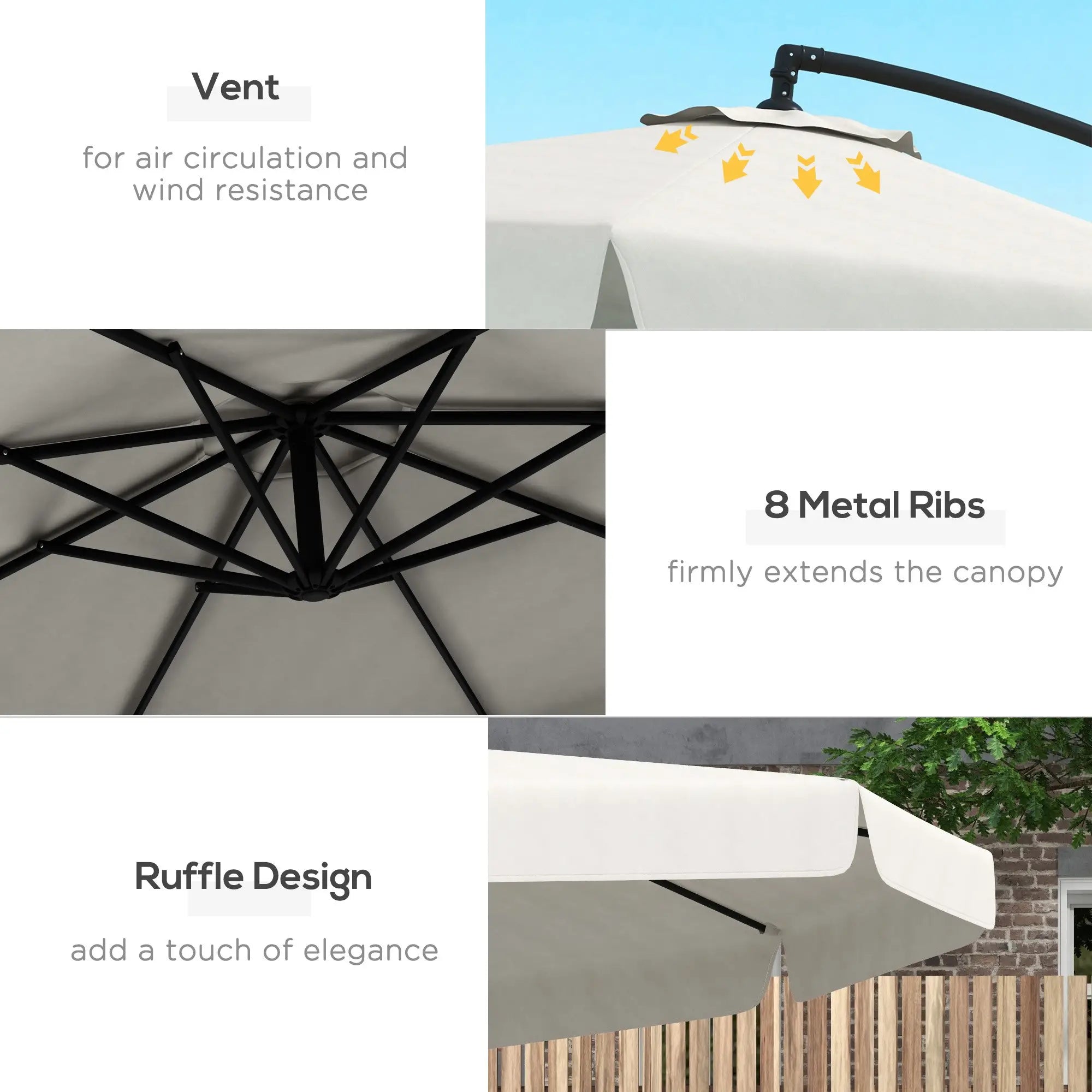 11 FT Cantilever Patio Umbrella, Cross Base, 8 Ribs, Cream White Offset Cantilever Umbrellas at Gallery Canada
