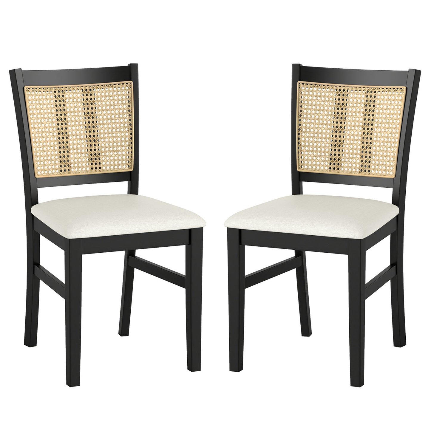 Farmhouse Rattan Dining Chair Set of 2 with Rubber Wood Legs and Cane Back, Beige Dining Chairs Beige at Gallery Canada