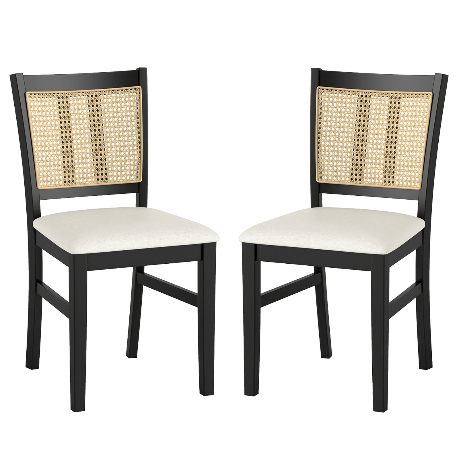 Farmhouse Rattan Dining Chair Set of 2 with Rubber Wood Legs and Cane Back, Beige Dining Chairs Beige at Gallery Canada