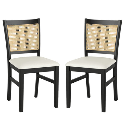 Farmhouse Rattan Dining Chair Set of 2 with Rubber Wood Legs and Cane Back, Beige Dining Chairs at Gallery Canada