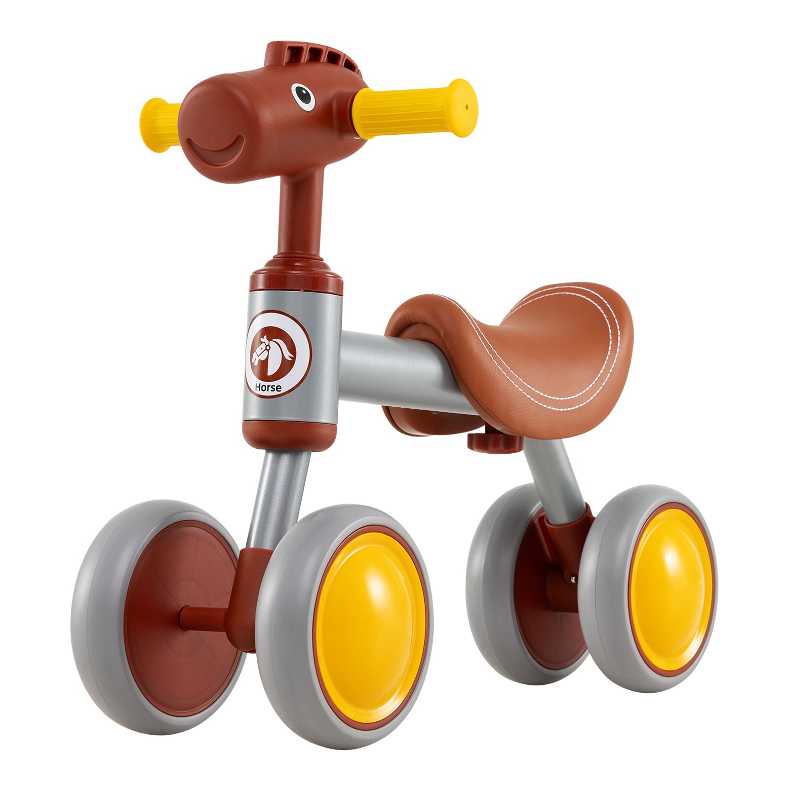 Baby Balance Bike, No Pedal, 4-Wheel Bicycle, Brown Balance Bikes Brown at Gallery Canada