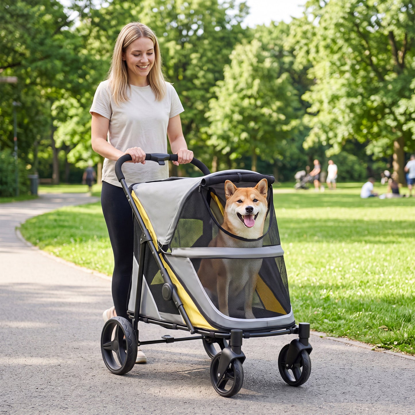 Poussette pour chien robuste de 220 livres pour grands chiens, jaune