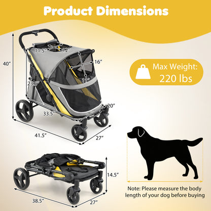 Poussette pour chien robuste de 220 livres pour grands chiens, jaune