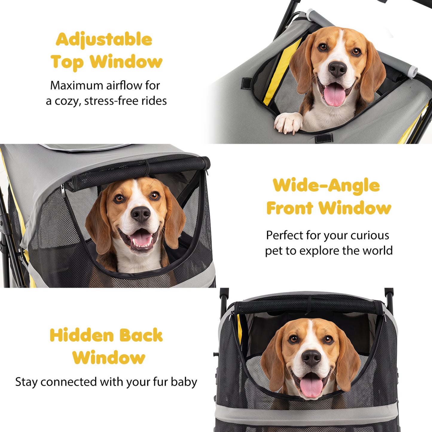 Poussette pour chien robuste de 220 livres pour grands chiens, jaune