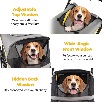 Poussette pour chien robuste de 220 livres pour grands chiens, jaune