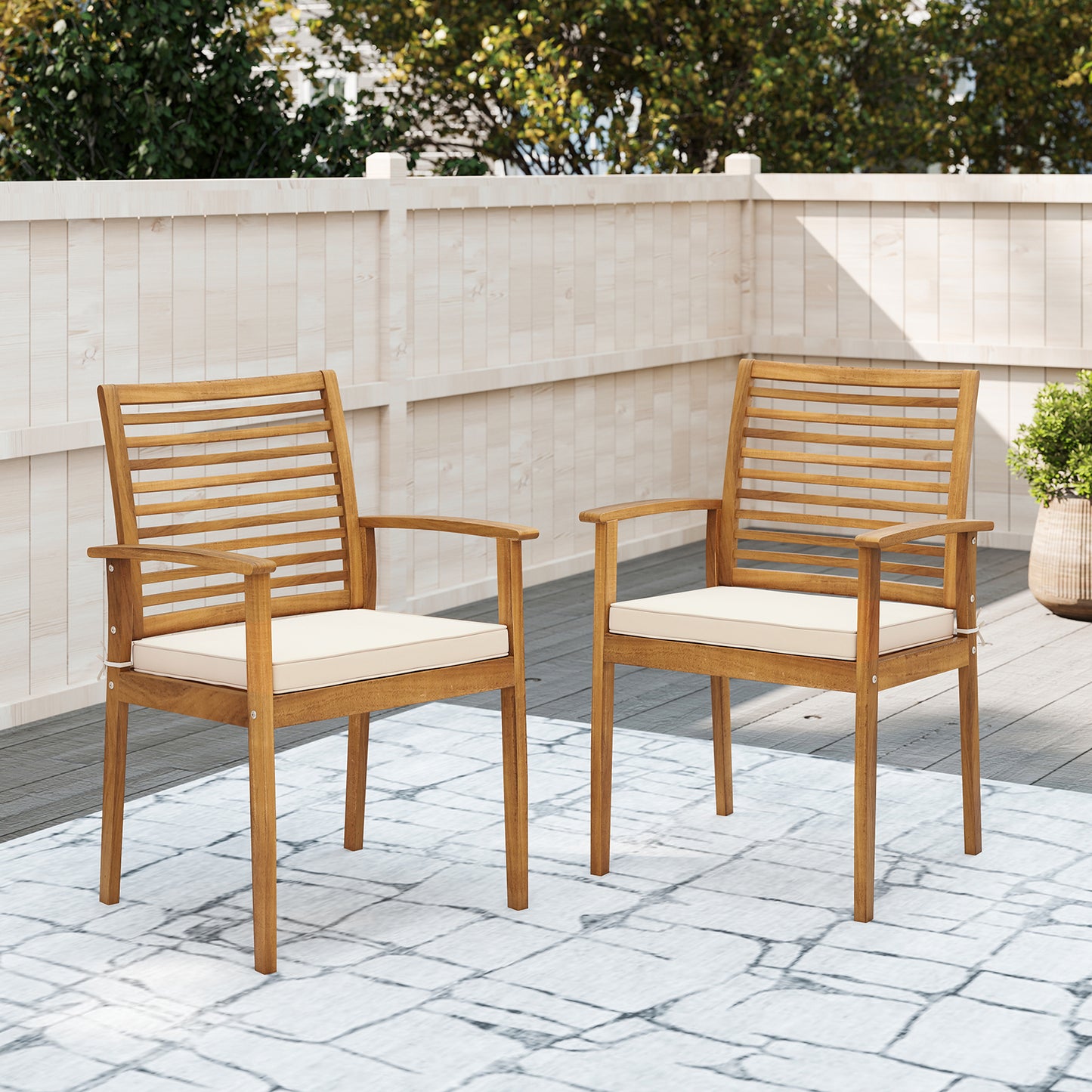 Outdoor Patio Dining Chairs Set of 2 with Removable Padded Cushion and Slatted Backrest, Beige Patio Dining Chairs at Gallery Canada