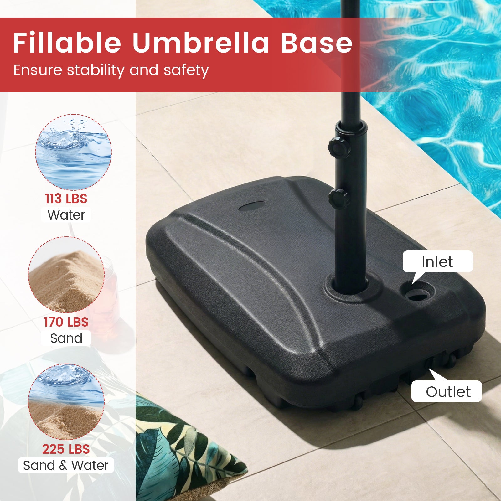 225 LBS Cantilever Patio Umbrella Base with Wheels and Crossed Base Outdoor Umbrella Bases at Gallery Canada