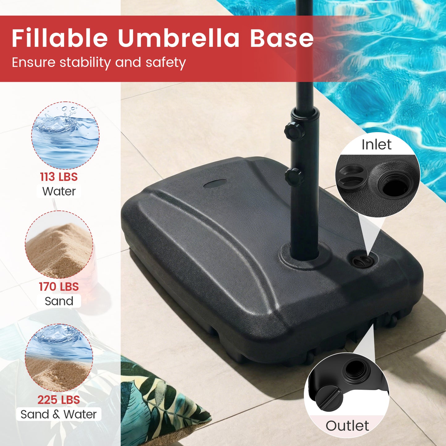 225 LBS Cantilever Patio Umbrella Base with Wheels and Crossed Base Outdoor Umbrella Bases at Gallery Canada
