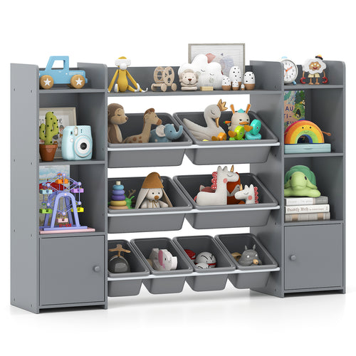 56 Inch Large Toy Storage Organizer, 8 Removable Bins, Bookshelf, Gray