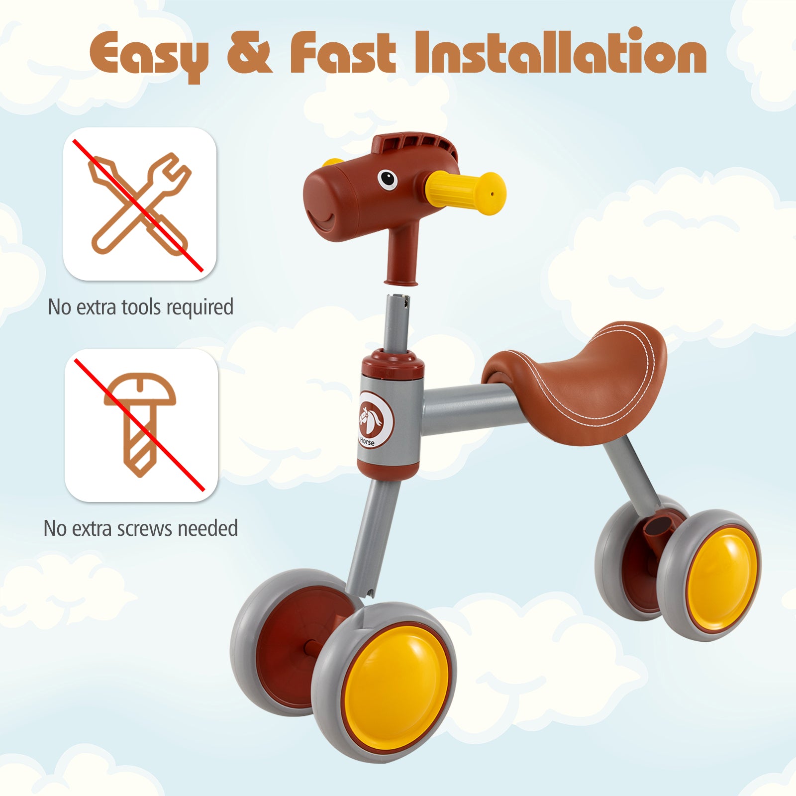 Baby Balance Bike No Pedal 4-Wheel Bicycle, Brown Balance Bikes at Gallery Canada