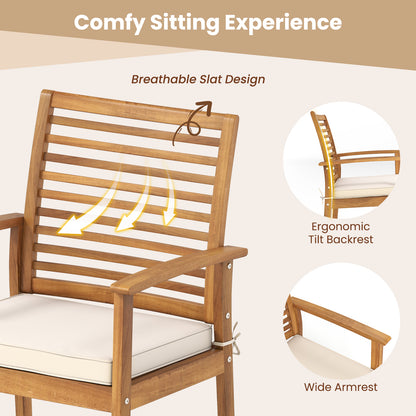 Outdoor Patio Dining Chairs Set of 2 with Removable Padded Cushion and Slatted Backrest, Beige Patio Dining Chairs at Gallery Canada