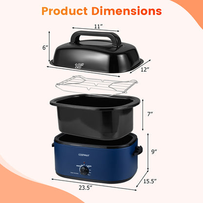 22QT Electric Roaster Oven Turkey Roaster with Visible and Self-Basting Lid, Navy Cookware & Bakeware at Gallery Canada