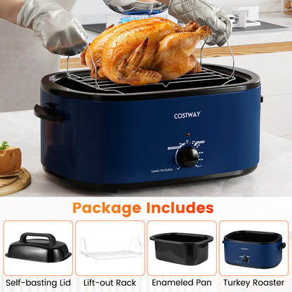 22QT Electric Roaster Oven Turkey Roaster with Visible and Self-Basting Lid, Navy Cookware & Bakeware at Gallery Canada