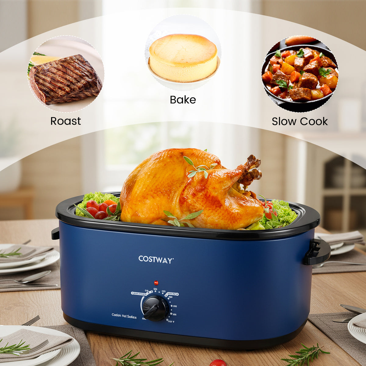 22QT Electric Roaster Oven Turkey Roaster with Visible and Self-Basting Lid, Navy Cookware & Bakeware at Gallery Canada