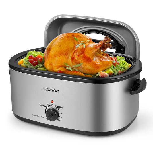 22QT Electric Roaster Oven, Self-Basting Lid, Silver Cookware & Bakeware Silver at Gallery Canada