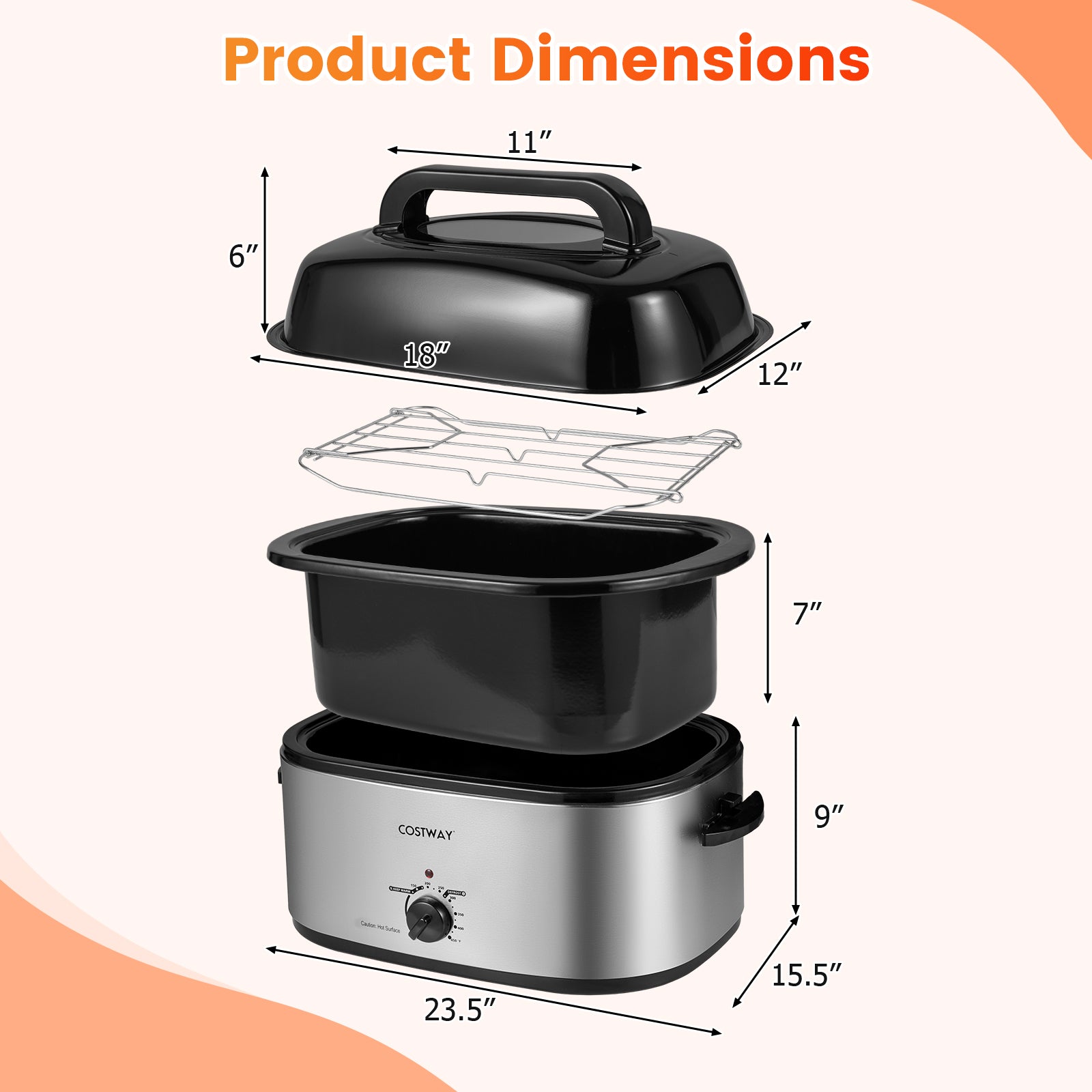 22QT Electric Roaster Oven, Self-Basting Lid, Silver Cookware & Bakeware at Gallery Canada