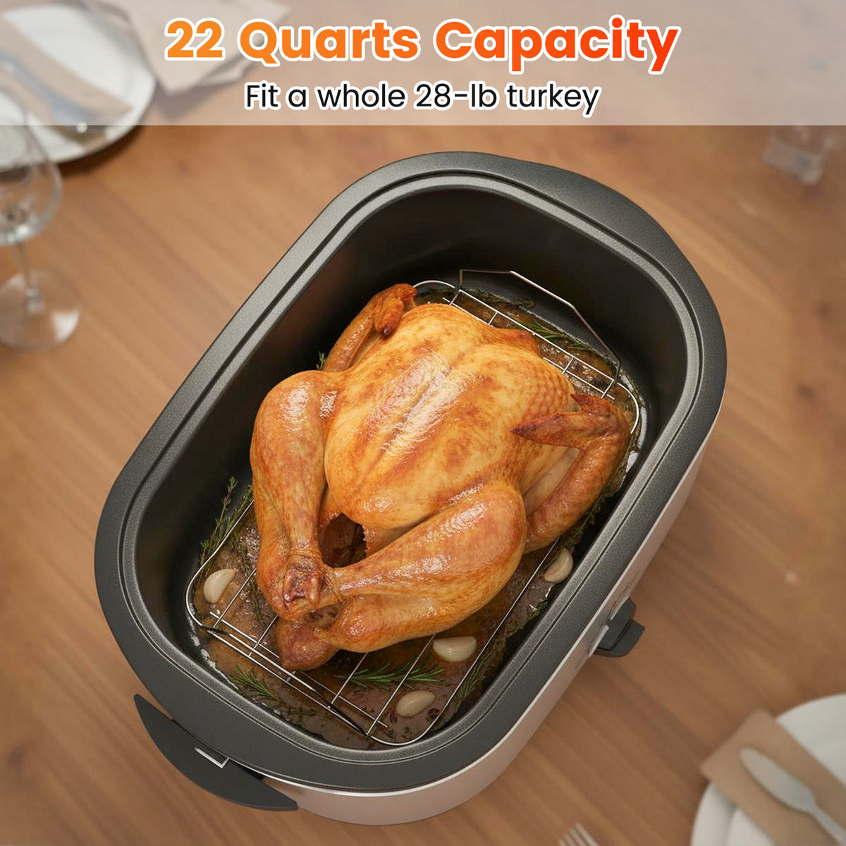22QT Electric Roaster Oven, Self-Basting Lid, Silver Cookware & Bakeware at Gallery Canada