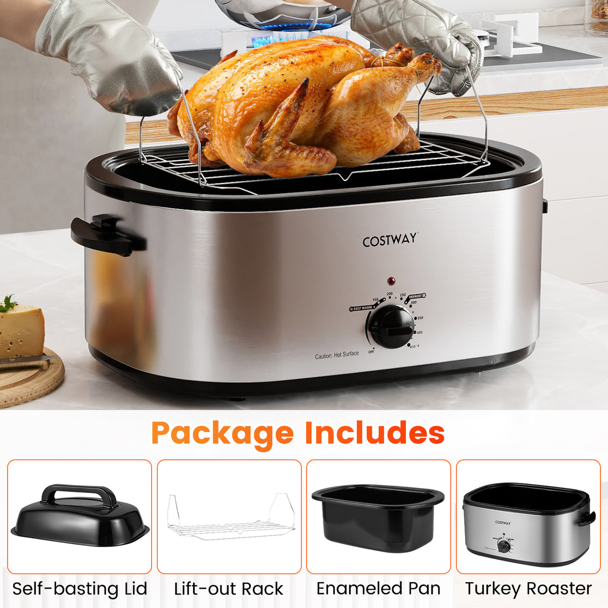 22QT Electric Roaster Oven, Self-Basting Lid, Silver Cookware & Bakeware at Gallery Canada