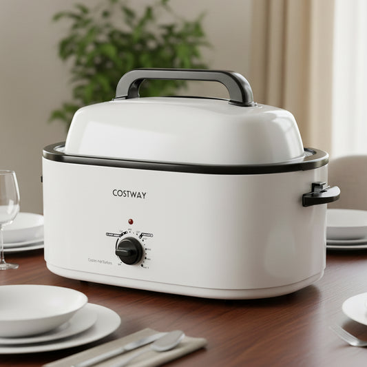 22QT Electric Roaster Oven, Self-Basting Lid, White Cookware & Bakeware White at Gallery Canada
