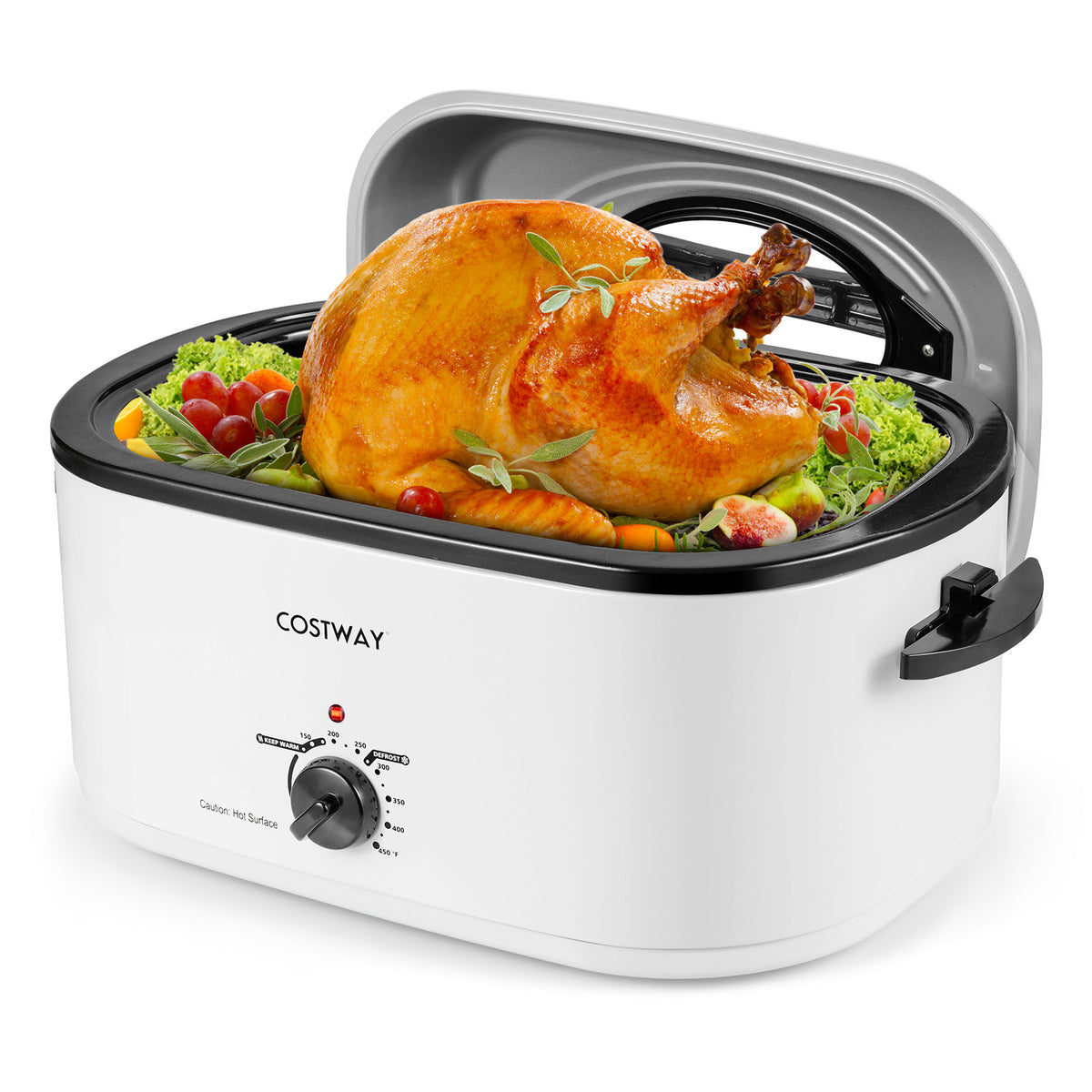 22QT Electric Roaster Oven, Self-Basting Lid, White Cookware & Bakeware White at Gallery Canada