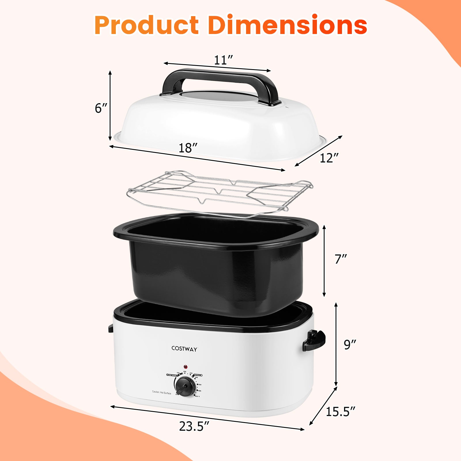 22QT Electric Roaster Oven, Self-Basting Lid, White Cookware & Bakeware at Gallery Canada