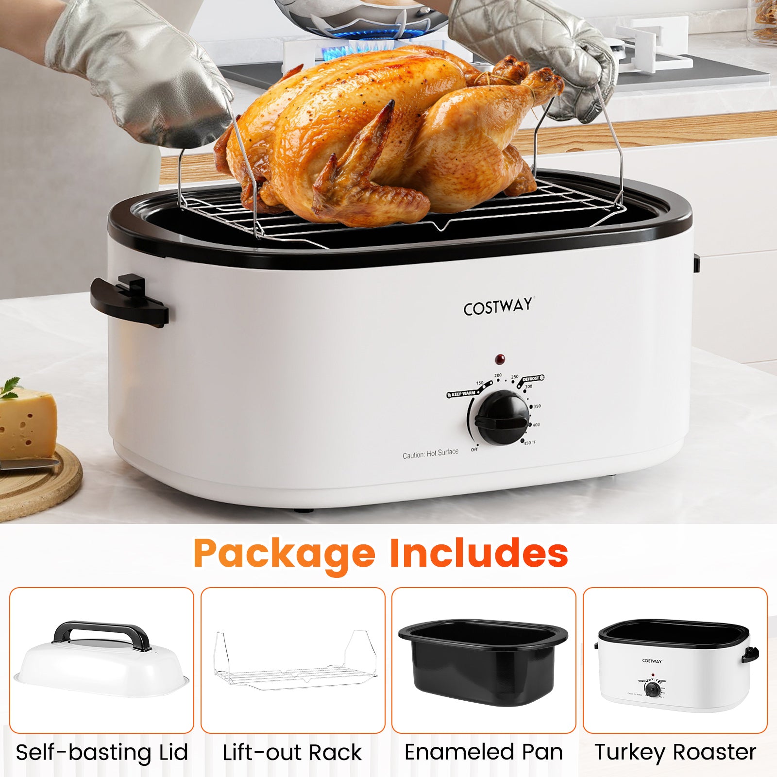 22QT Electric Roaster Oven, Self-Basting Lid, White Cookware & Bakeware at Gallery Canada
