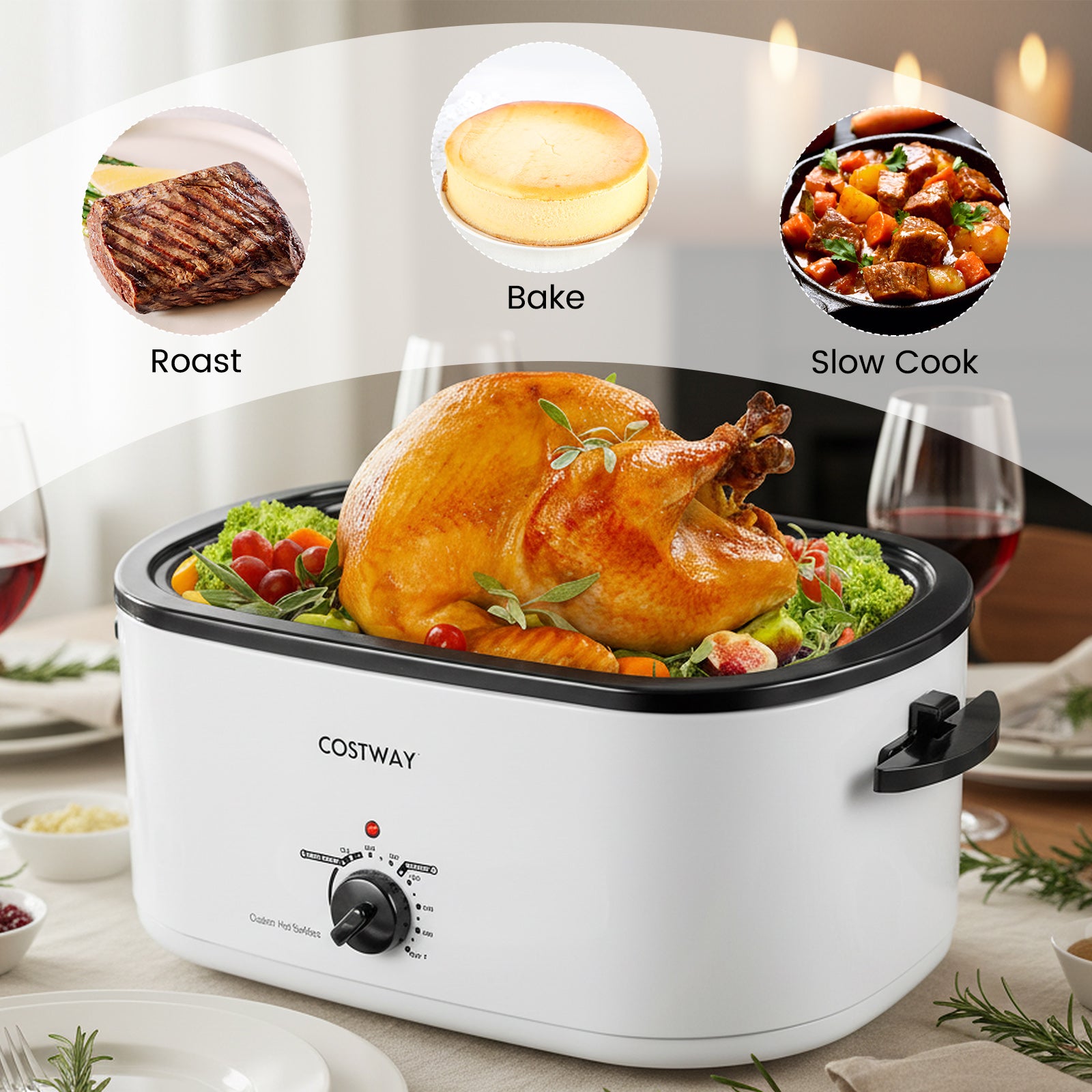 22QT Electric Roaster Oven, Self-Basting Lid, White Cookware & Bakeware at Gallery Canada