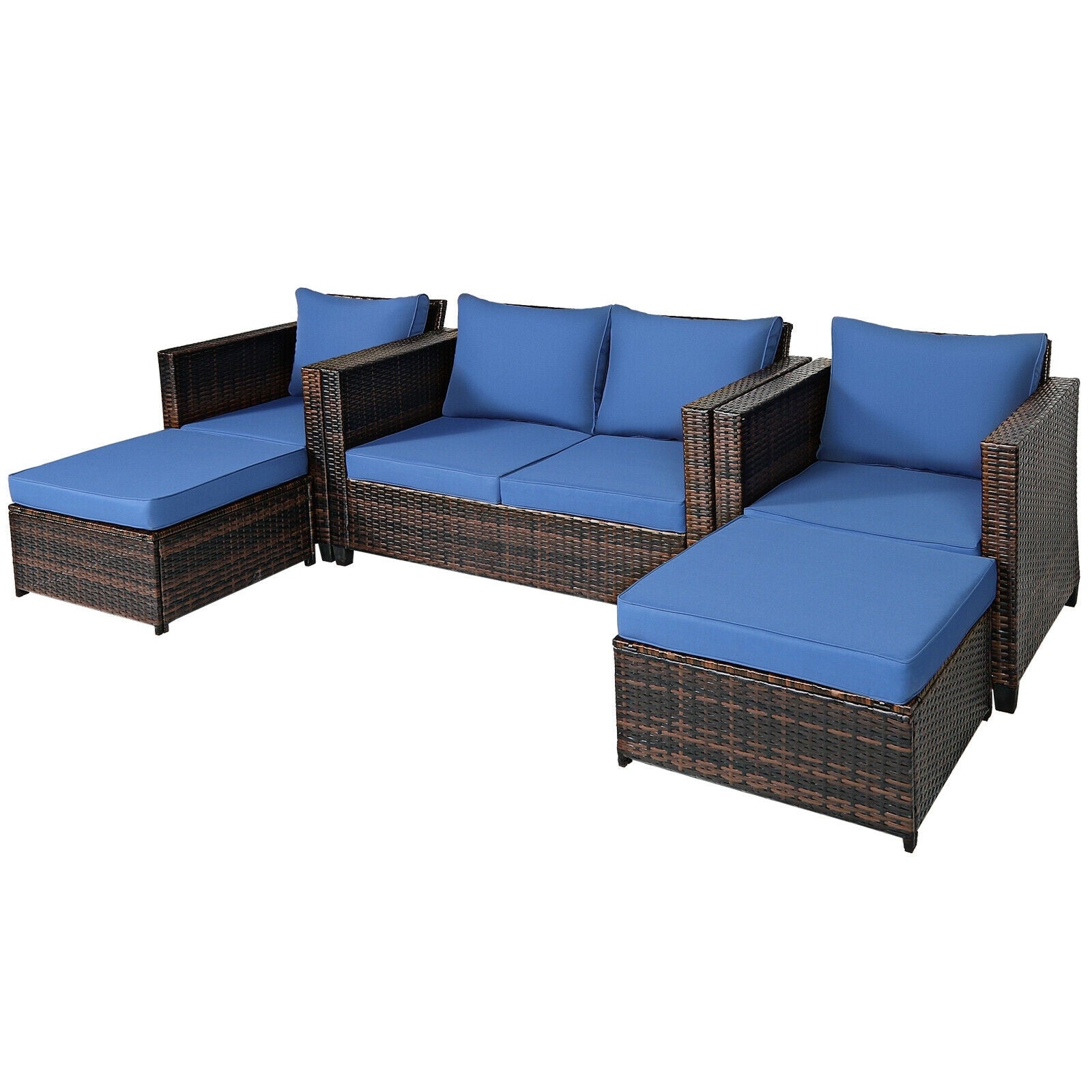 5 Piece Patio Cushioned Rattan Furniture Set, Navy Outdoor Sectionals at Gallery Canada