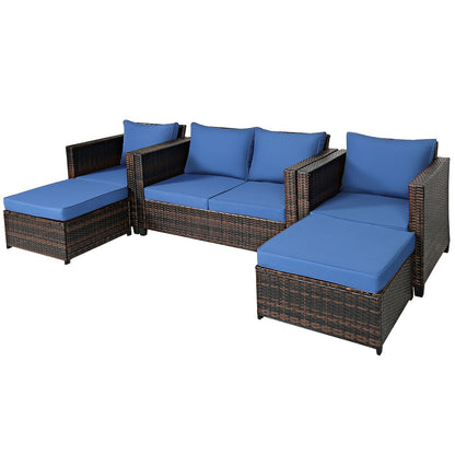 5 Piece Patio Cushioned Rattan Furniture Set, Navy Outdoor Sectionals at Gallery Canada
