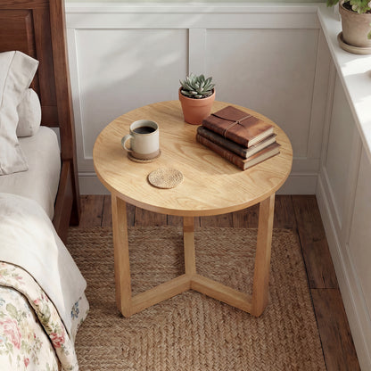 22.5 Inch Round Side Table, Farmhouse End Table, Natural