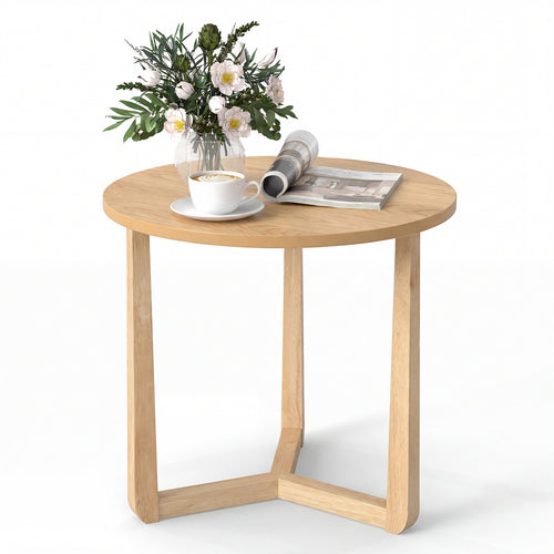22.5 Inch Round Side Table, Farmhouse End Table, Natural