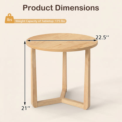 22.5 Inch Round Side Table, Farmhouse End Table, Natural