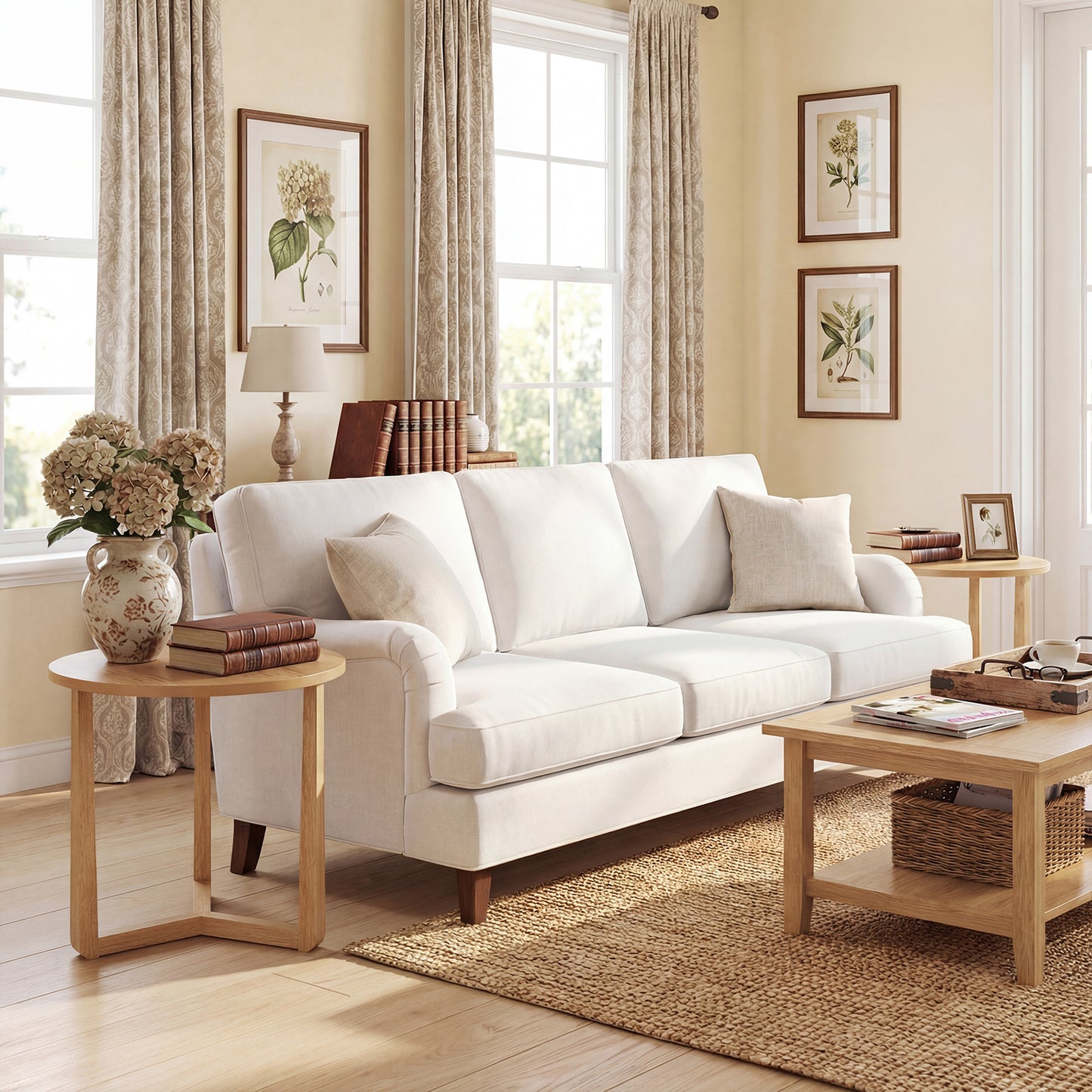 22.5 Inch Round Side Table, Farmhouse End Table, Natural