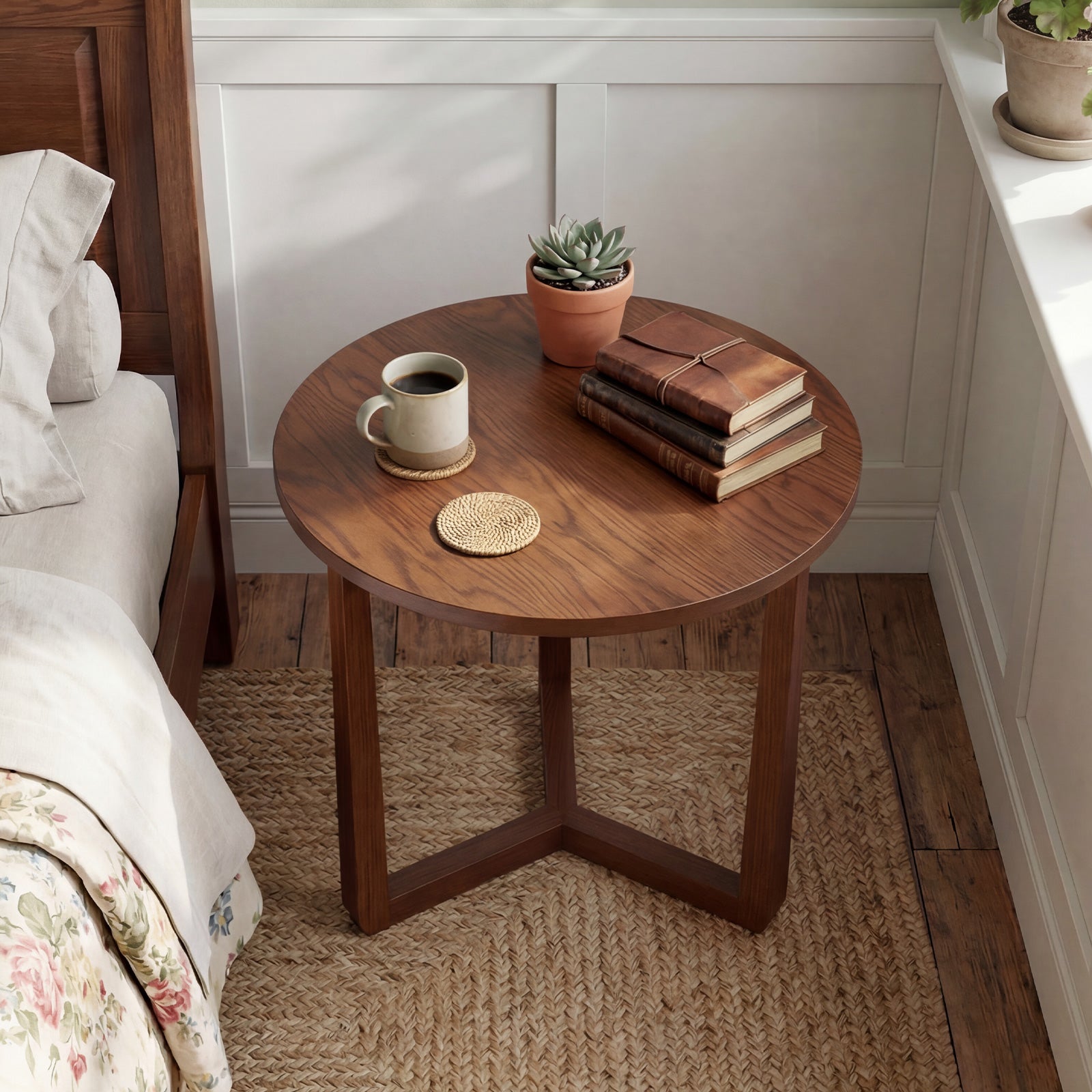 22.5 Inch Round Side Table, Farmhouse End Table, Walnut End & Side Tables at Gallery Canada