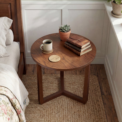 22.5 Inch Round Side Table, Farmhouse End Table, Walnut End & Side Tables at Gallery Canada