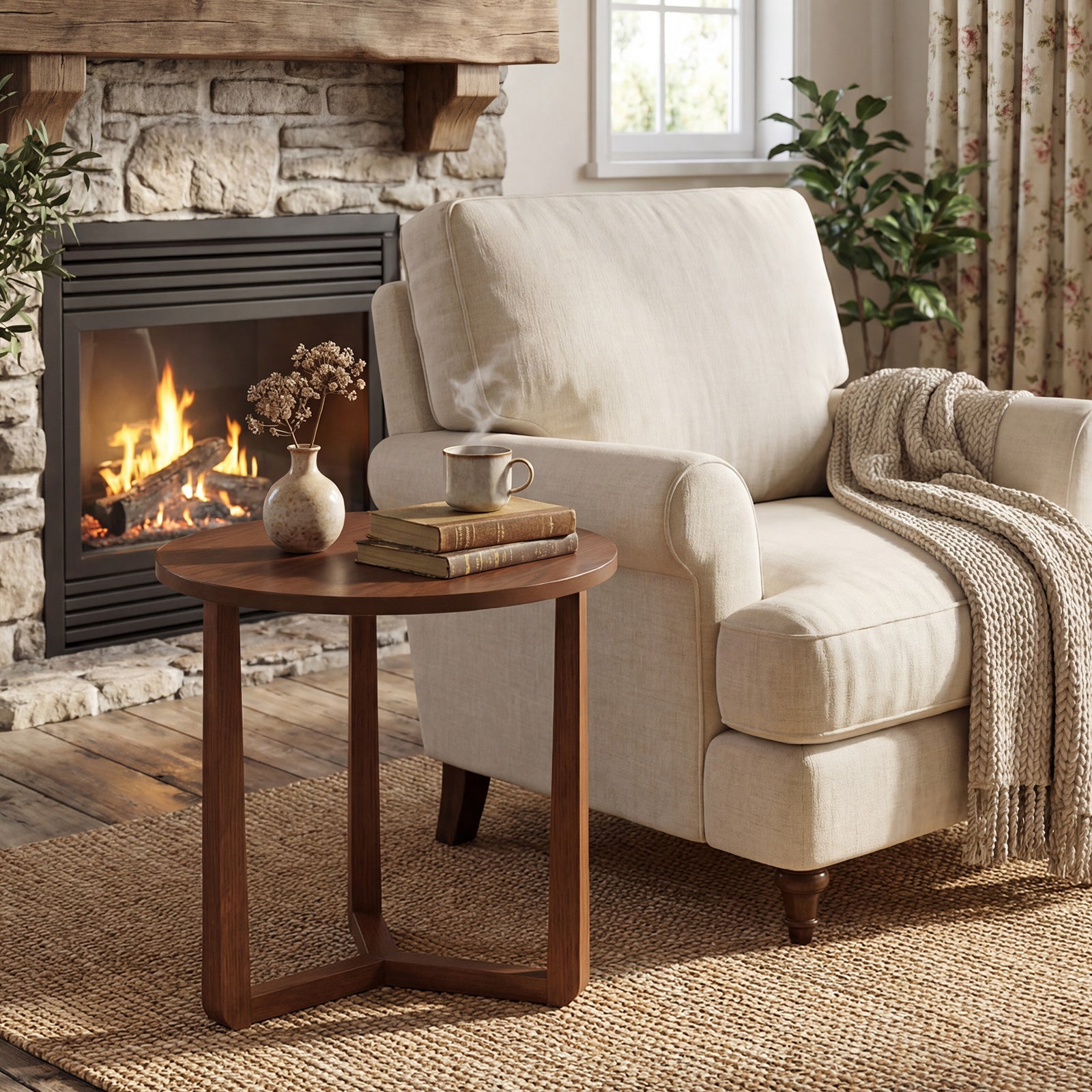 22.5 Inch Round Side Table, Farmhouse End Table, Walnut End & Side Tables at Gallery Canada