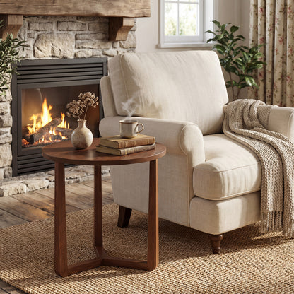 22.5 Inch Round Side Table, Farmhouse End Table, Walnut End & Side Tables at Gallery Canada