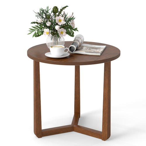 22.5 Inch Round Side Table, Farmhouse End Table, Walnut
