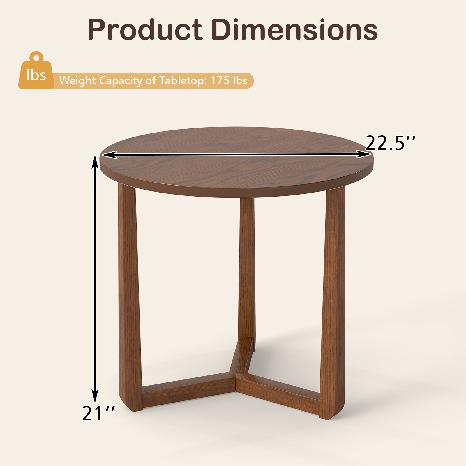 22.5 Inch Round Side Table, Farmhouse End Table, Walnut End & Side Tables at Gallery Canada